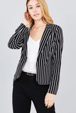 Long sleeve notched collar princess seam w/back slit striped jacket - merchandiserus2