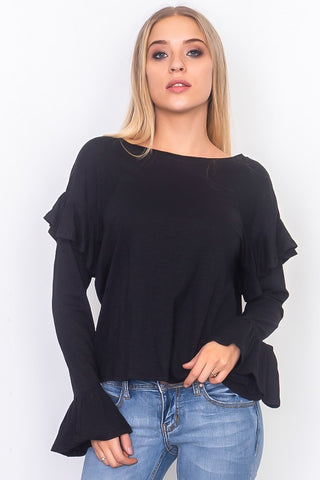 Ruffle sleeve slub jersey top - merchandiserus2
