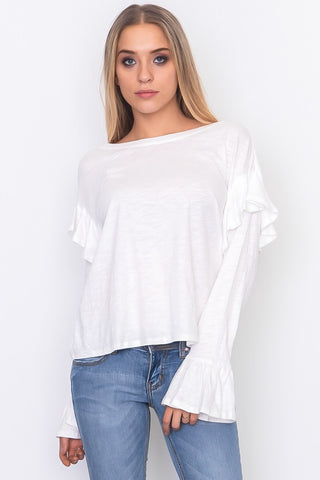 Ruffle sleeve slub jersey top - merchandiserus2