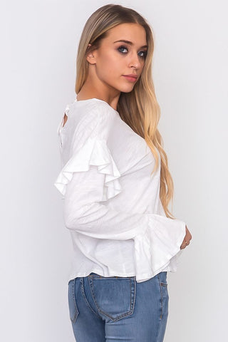 Ruffle sleeve slub jersey top - merchandiserus2