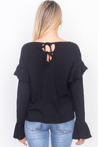 Ruffle sleeve slub jersey top - merchandiserus2