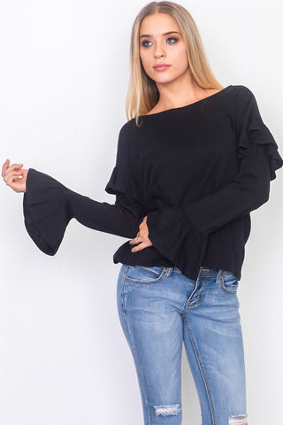 Ruffle sleeve slub jersey top - merchandiserus2