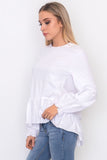 Contrast woven ruffle sleeve round neck top - merchandiserus2