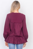 Contrast woven ruffle sleeve round neck top - merchandiserus2