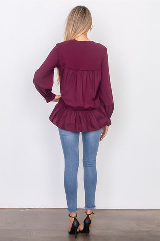 Contrast woven ruffle sleeve round neck top - merchandiserus2