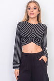 Black front waist twist wide sleeve crop top - merchandiserus2