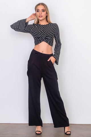 Black front waist twist wide sleeve crop top - merchandiserus2