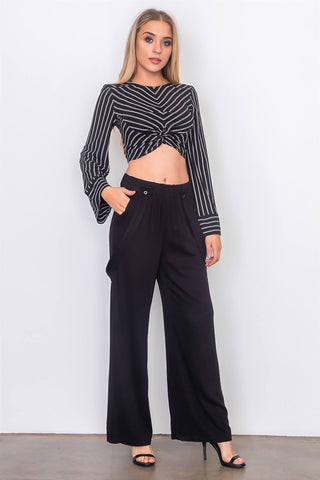 Black front waist twist wide sleeve crop top - merchandiserus2