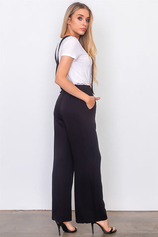 Black suspender woven pants