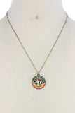 Oak tree circle pendant necklace