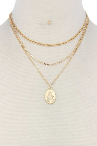 Religious pendant multi layered short necklace