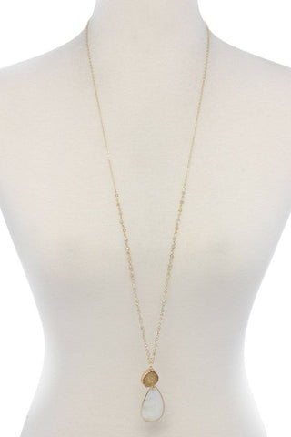 Druzy stone teardrop shape pendant necklace