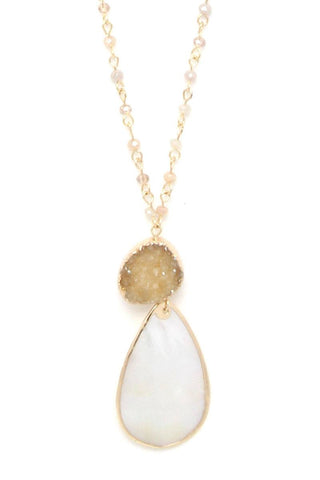 Druzy stone teardrop shape pendant necklace