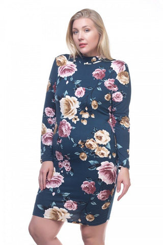Mock neck floral dress