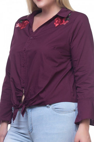 Front tie embroidery shirts