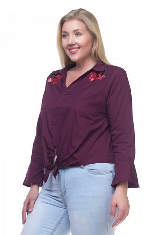 Front tie embroidery shirts