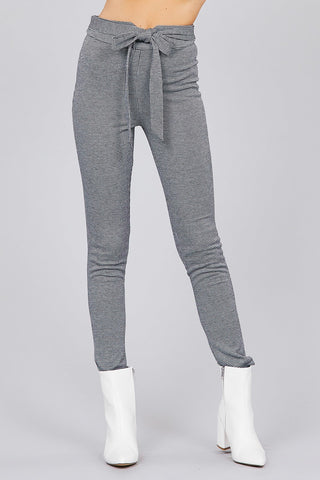 High waist self bow tie jacquard long pants