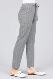 Self ribbon detail checked woven ankle pants