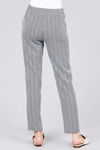 Self ribbon detail checked woven ankle pants