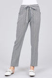 Self ribbon detail checked woven ankle pants