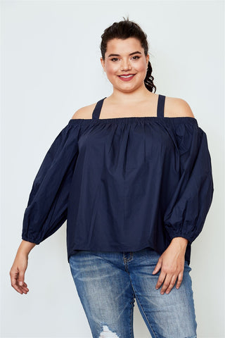 Plus size navy cold shoulder top