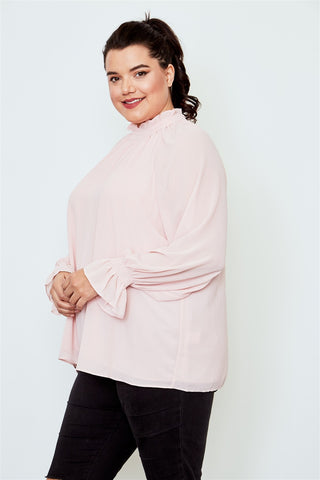 Plus size high neck ruffle long sleeve top