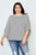 Plus size white stripe print batwing sleeves top