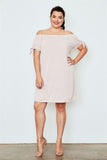 Plus size peach off the shoulder tie sleeves mini dress