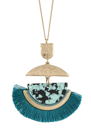 Triple link fringe pendant necklace set