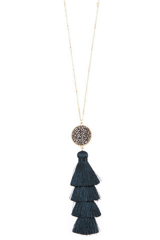 Tassel and bead accent long necklace set