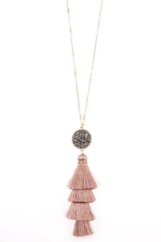 Tassel and bead accent long necklace set