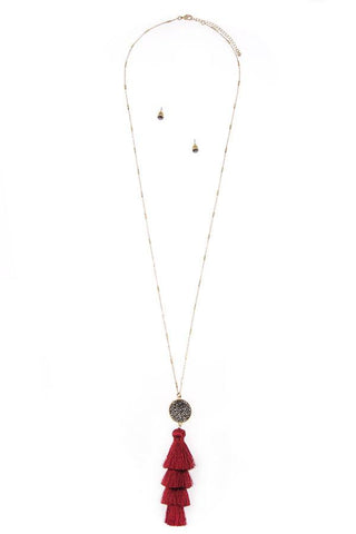 Tassel and bead accent long necklace set