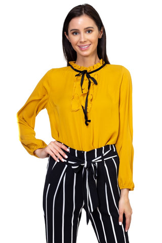 Ruffle mock pussycat bow shirt