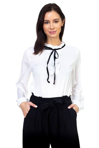 Ruffle mock pussycat bow shirt