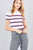 Short sleeve round neck multi stripe rib sweater top