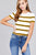 Short sleeve round neck multi stripe rib sweater top