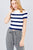 Short sleeve round neck multi stripe rib sweater top