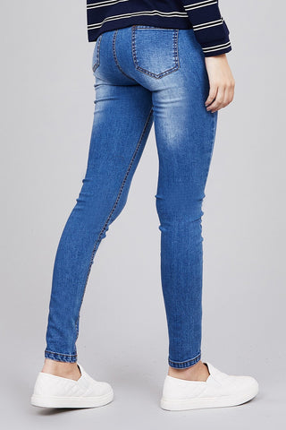 Waist drawstring washed denim jogger skinny pants