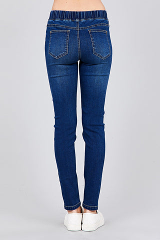 Waist drawstring washed denim jogger skinny pants