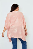 Plus Size Coral Open Front Floral Embroidered Kimono