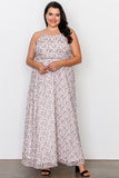 Plus Size Off White Floral Print Side Lace Up Maxi Dress