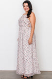 Plus Size Off White Floral Print Side Lace Up Maxi Dress