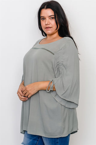 Plus Size Drawstring Sleeve Top