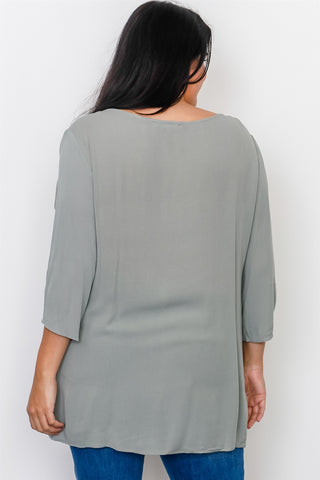 Plus Size Drawstring Sleeve Top