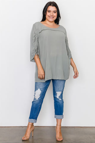 Plus Size Drawstring Sleeve Top