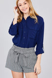 3/4 Roll Up Sleeve Chest Flap Pocket Woven Shirts