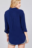 3/4 Roll Up Sleeve Chest Flap Pocket Woven Shirts
