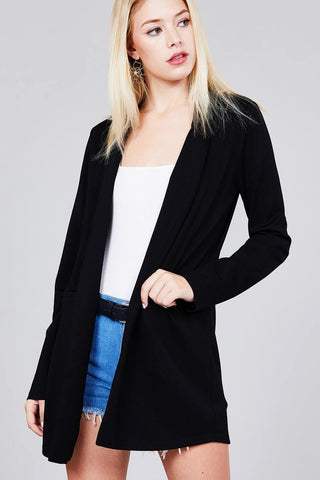 Long Sleeve Notched Collar W/pocket Tunic Jacket