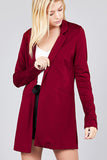 Long Sleeve Notched Collar W/pocket Tunic Jacket