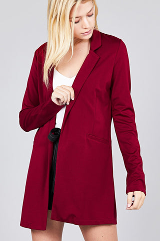 Long Sleeve Notched Collar W/pocket Tunic Jacket